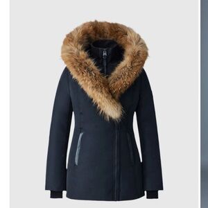 Women's midnight blue/dark blue Jacket with Faux Fur Trim